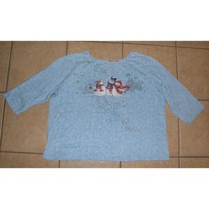 Embellished Blue Sz XXL Casual Wear Stretchy SNOWMAN Tee Shirt COLLECTIONS ETC